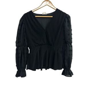 Romantic Layers Chiffon Sleeve Peplum‎ Blouse Ember Black Dark Feminine Size M